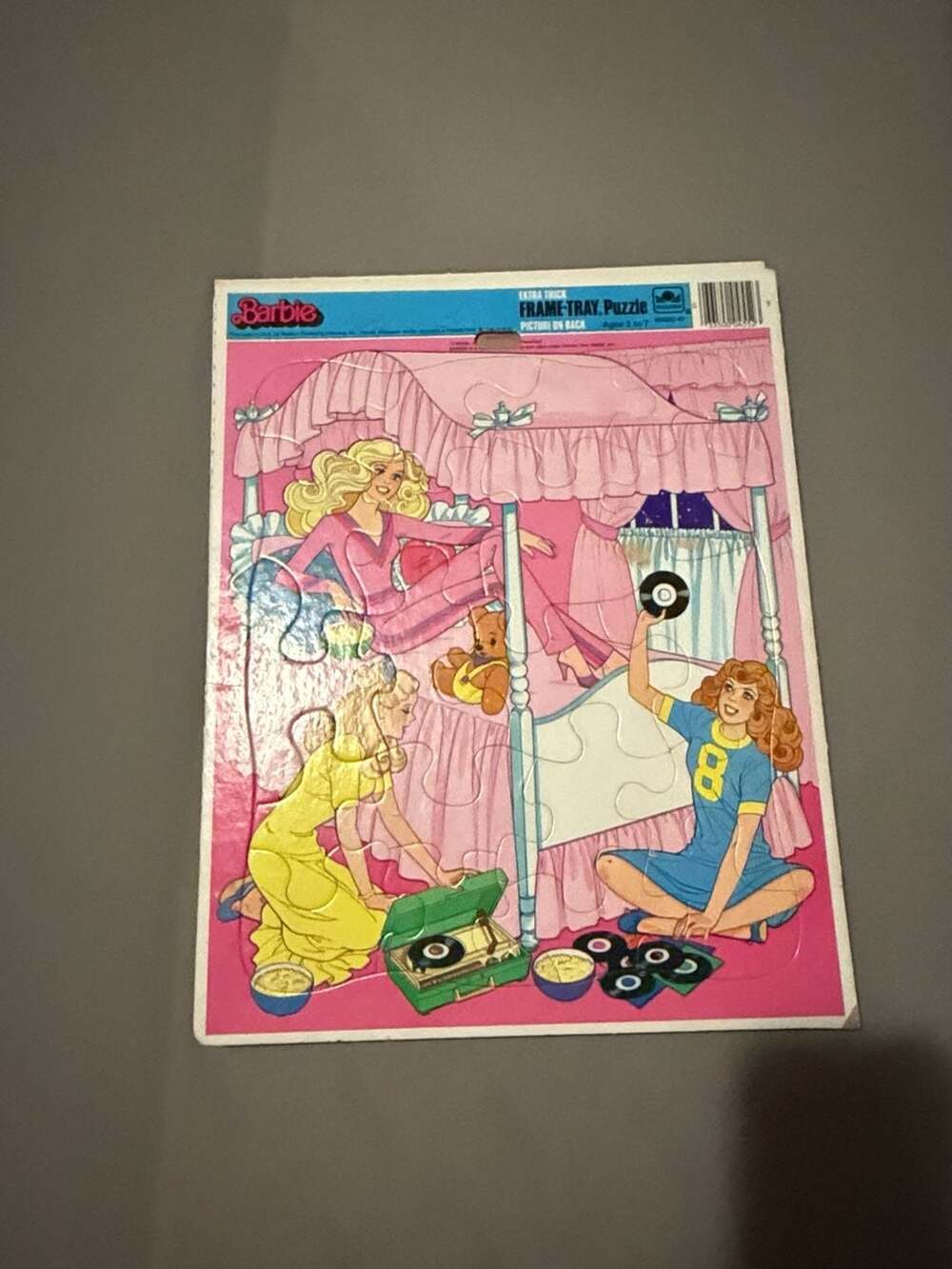 Vintage 1985 Barbie Extra Thick Frame Tray Puzzle Sleepover Party
